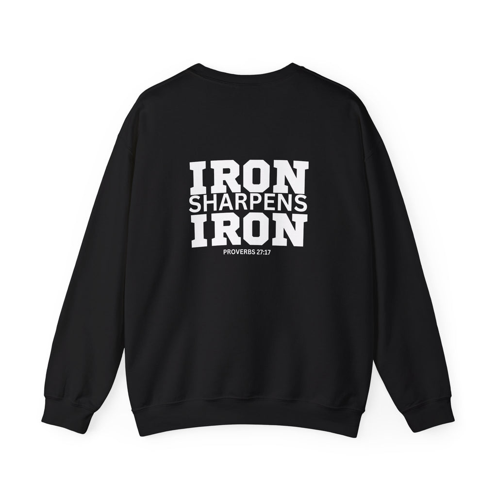 Iron Sharpens Iron - Unisex Heavy Blend™ Crewneck Sweatshirt - Front White Logo - Print on Front & Back