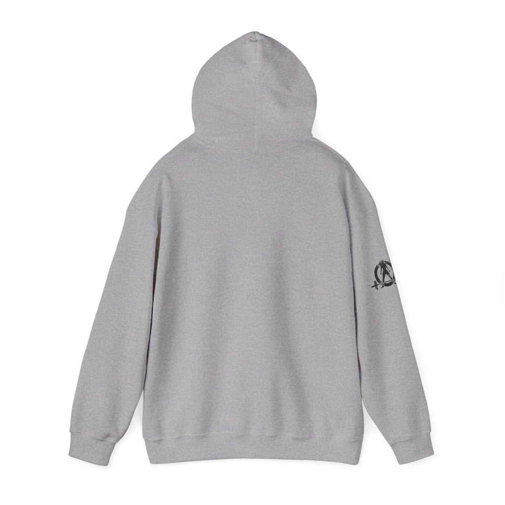 Lift Heavy Swing Fast - Unisex Heavy Blend Hooded Sweatshirt - Black Logo - Right Shoulder - Plain Back