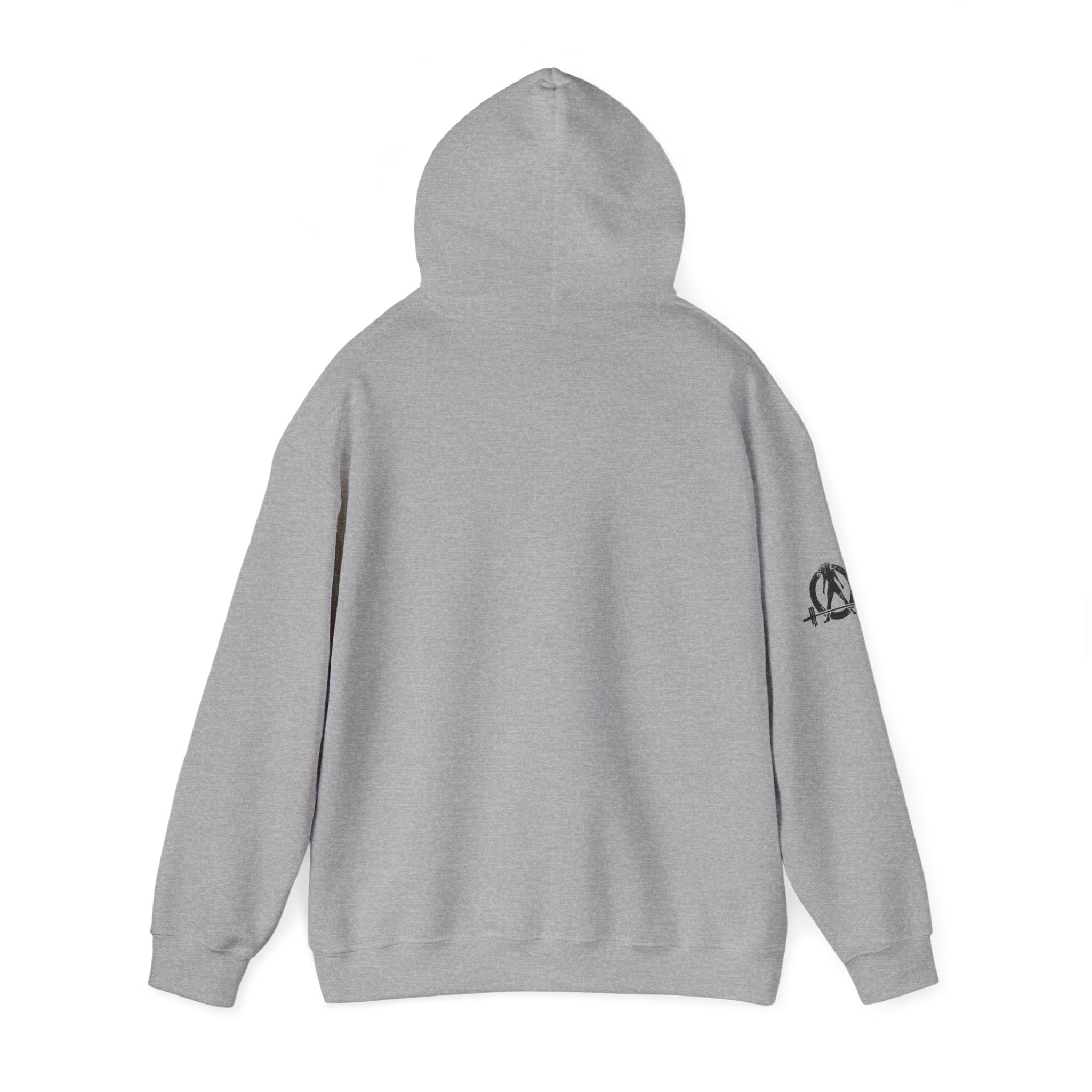 Lift Heavy Swing Fast - Unisex Heavy Blend Hooded Sweatshirt - Black Logo - Right Shoulder - Plain Back