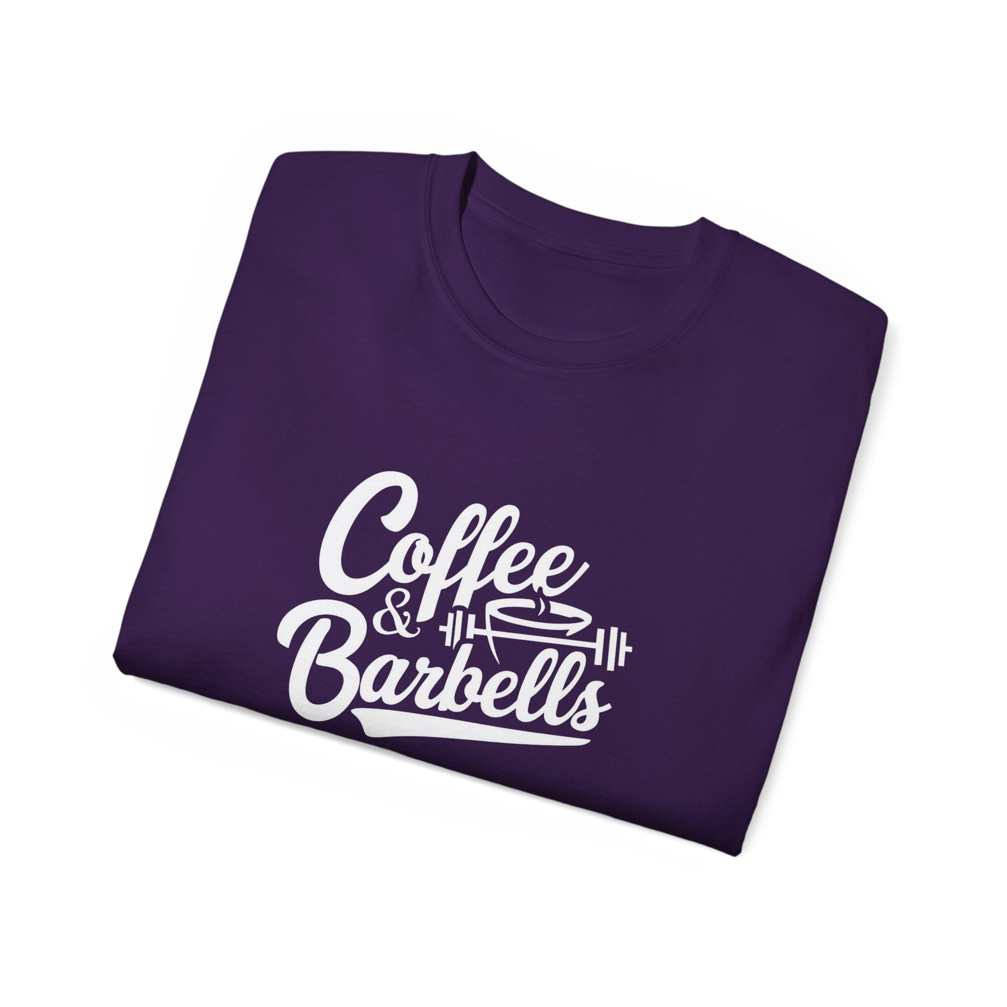 Coffee & Barbells - Unisex Ultra Cotton Tee - Front White Logo - Plain Back