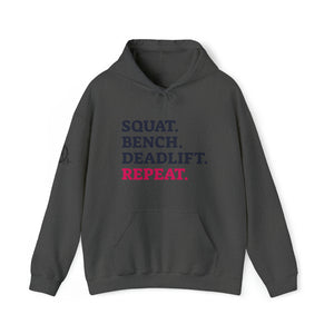 Squat Bench Deadlift Repeat - Unisex Heavy Blend Hooded Sweatshirt - Light Logo - Pink- Plain Black