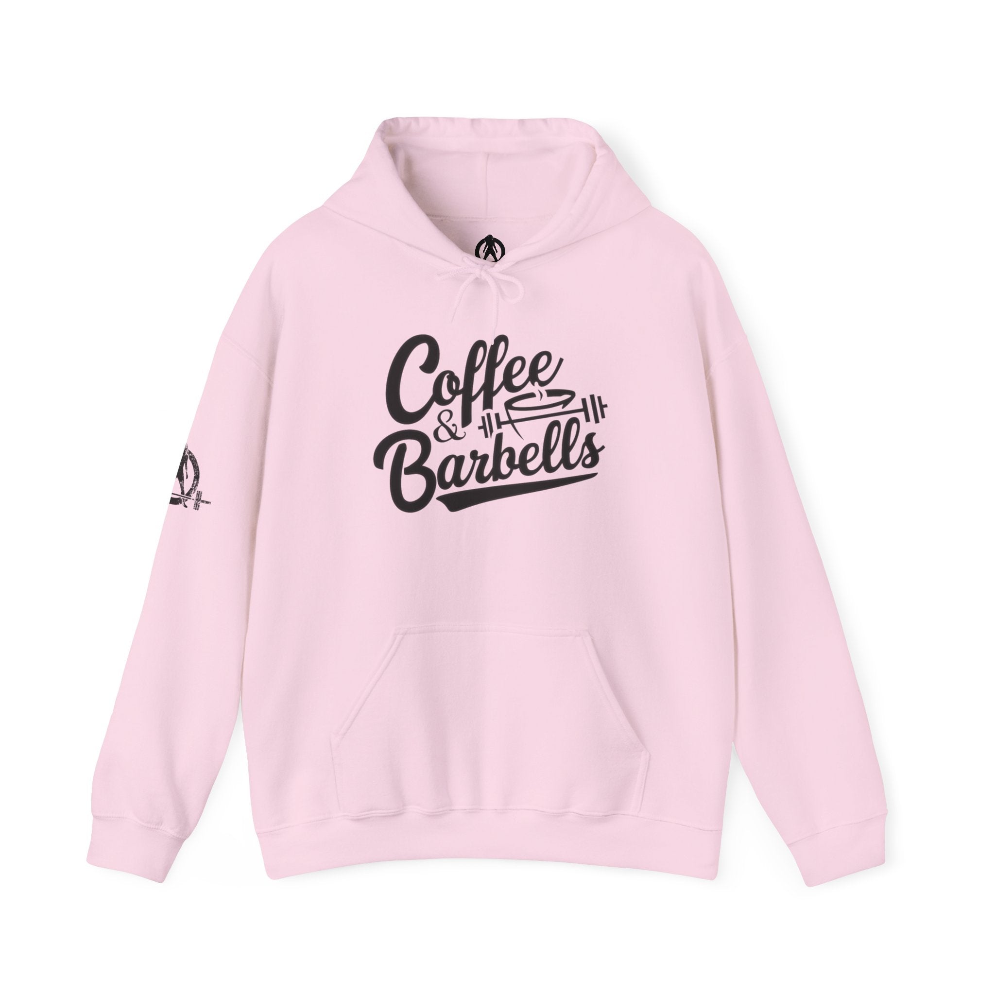 Coffee & Barbells  - Unisex Heavy Blend Hooded Sweatshirt - Black Logo on Front & Right Sleeve