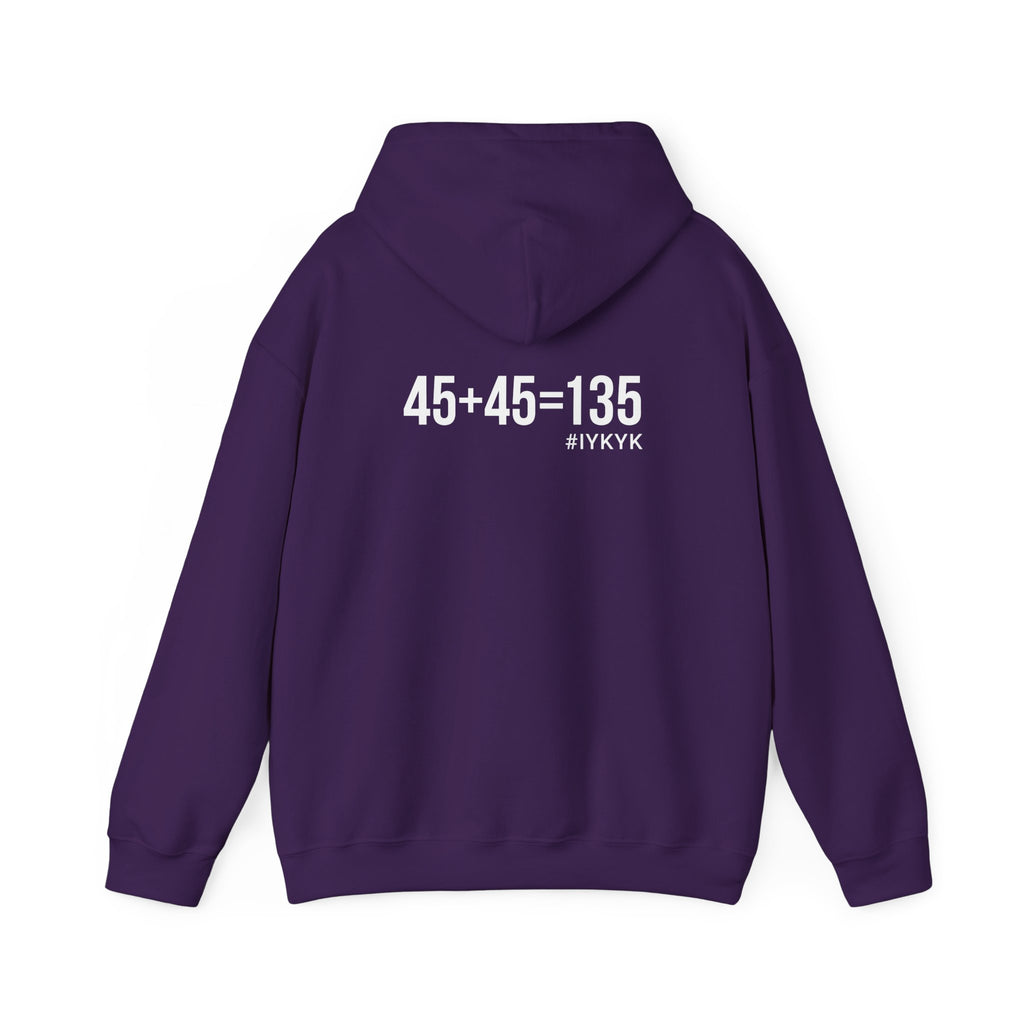 45 + 45 = 135  - Unisex Heavy Blend Hooded Sweatshirt  - White Logo