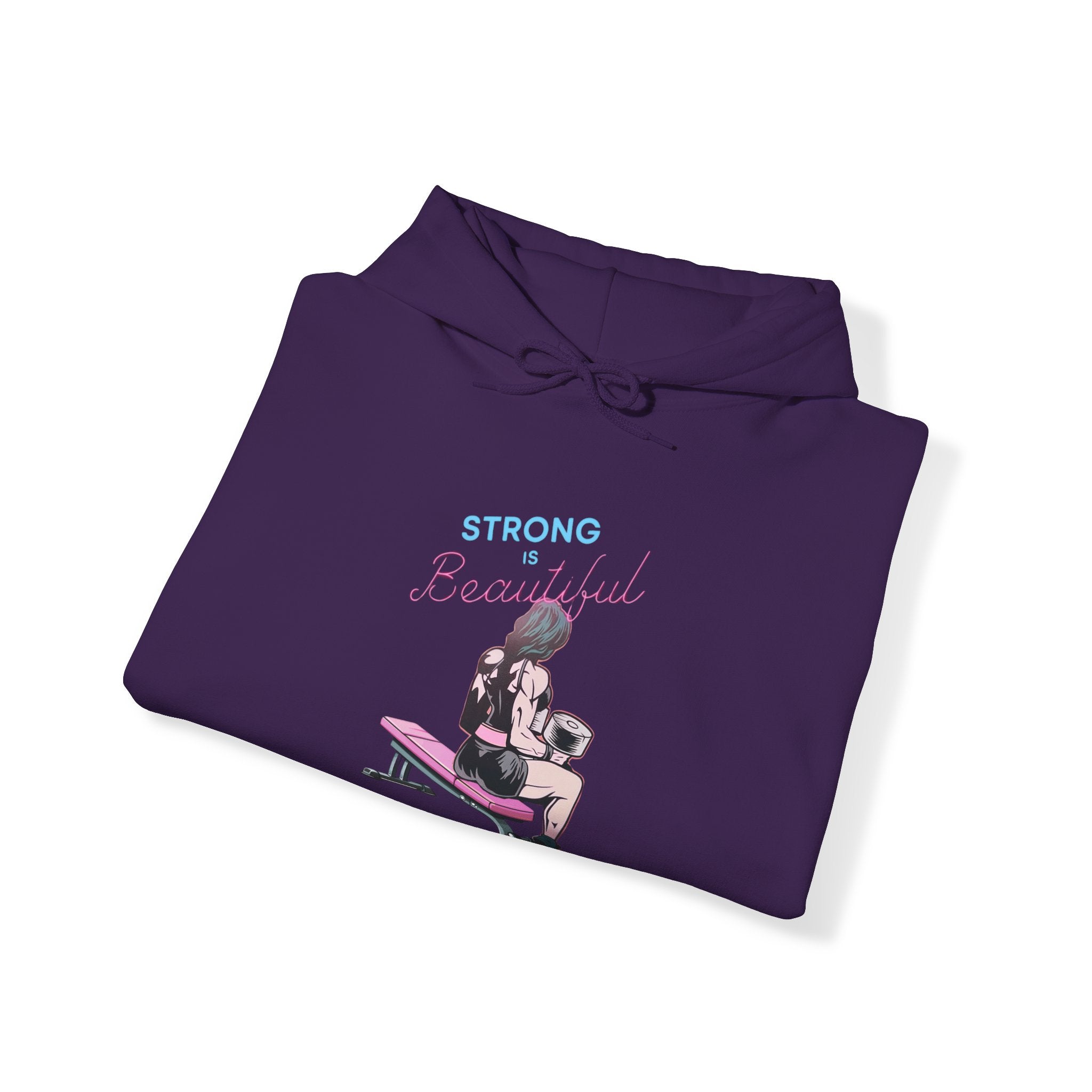 Strong Her Cartoon - Unisex Heavy Blend Hooded Sweatshirt - White Logo on Front & Right Sleeve