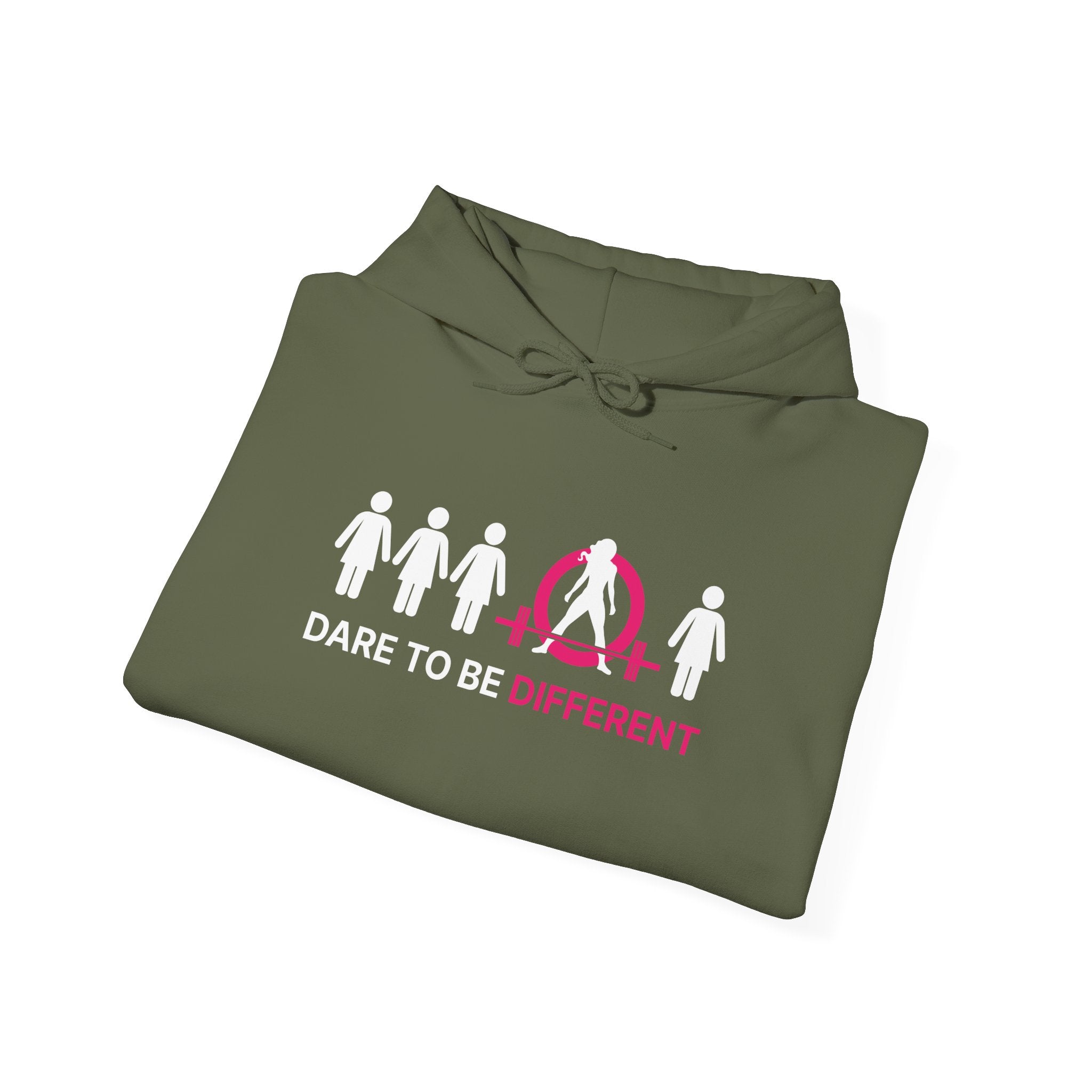 Dare To Be Different - Deadlift - Unisex Heavy Blend Hooded Sweatshirt - White Print on Front & Arm
