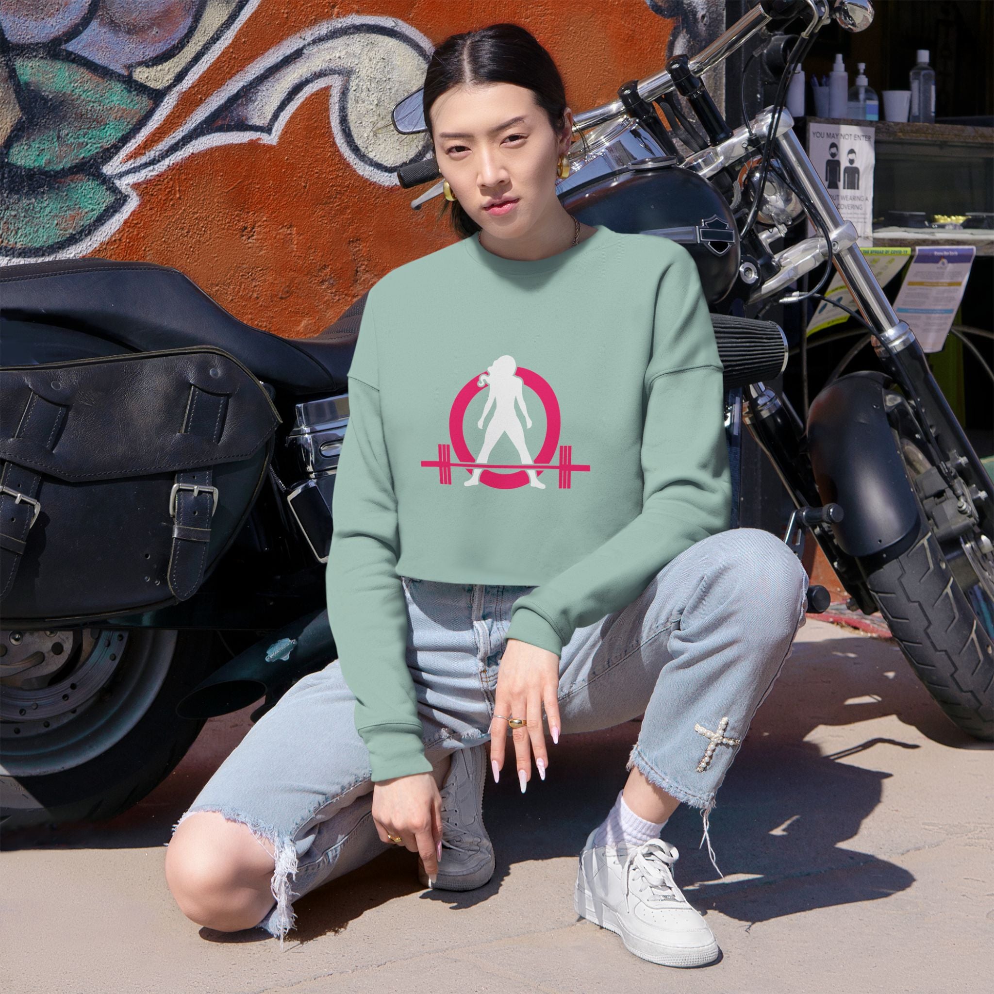 Women's Cropped Sweatshirt - Classic Logo - Plain Back