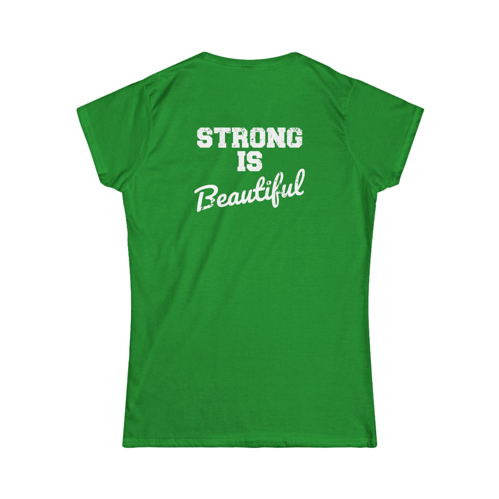 Strong Is Beautiful - Women's Softstyle Tee - White Distressed Logo Front & Back