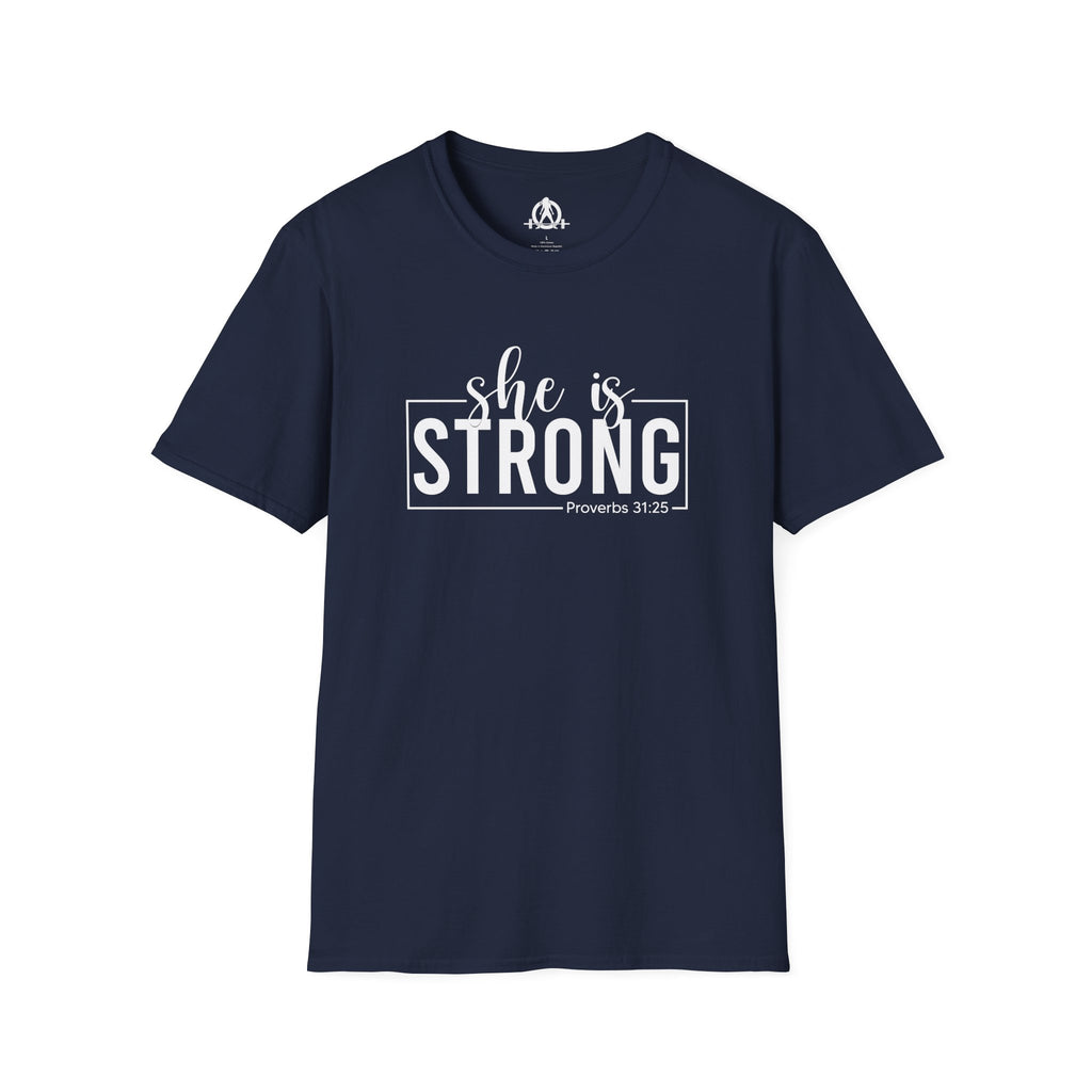 She Is STRONG - Unisex Softstyle T-Shirt - Front White Print