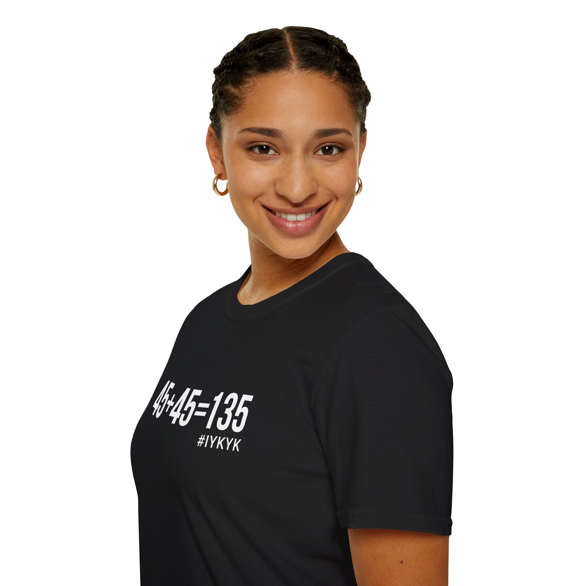 45 + 45 = 135  - Unisex Softstyle T-Shirt - Print on Front Plain Back