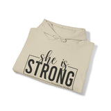 She is Strong - Unisex Heavy Blend Hooded Sweatshirt - Dark Logo - Plain Back