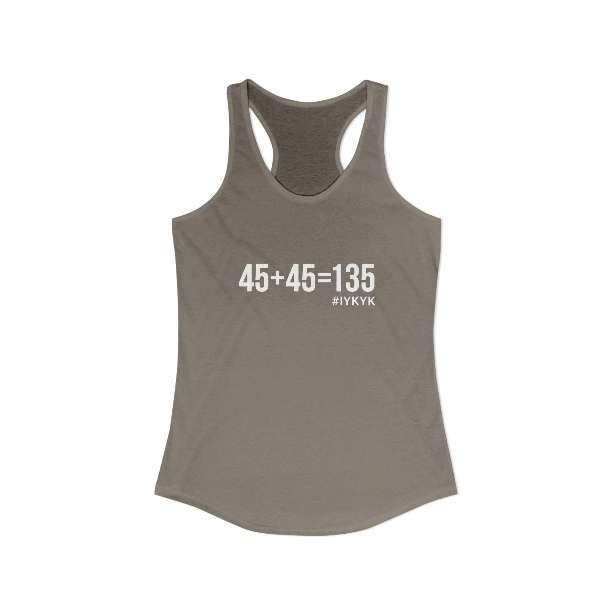 45 + 45 = 135 - Women's Ideal Racerback Tank - White Print Front & Back