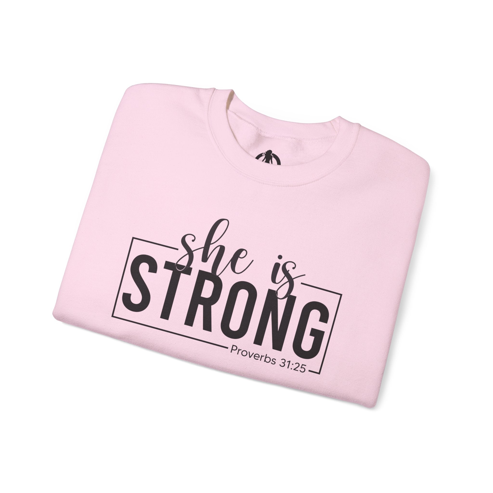 She is STRONG - Unisex Heavy Blend™ Crewneck Sweatshirt - Front Black Logo - Plain Back