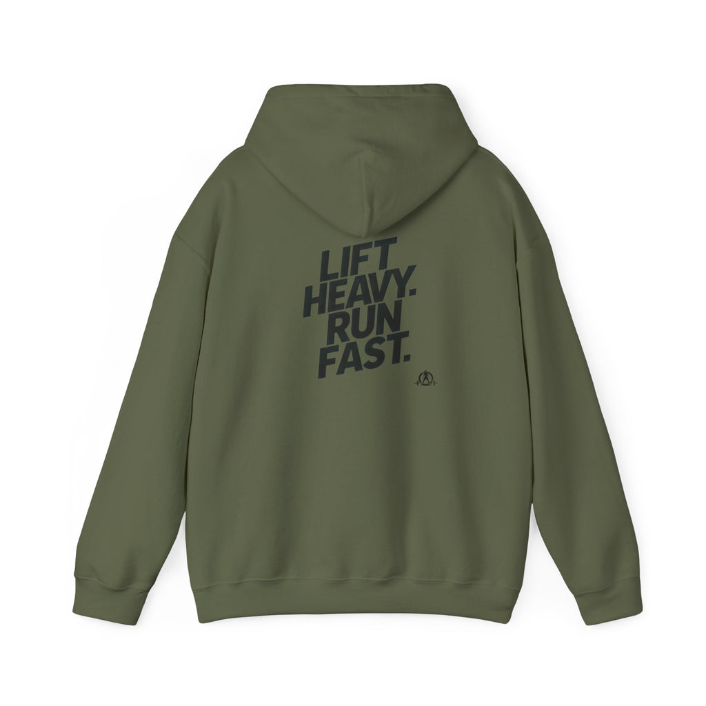 Lift Heavy Run Fast - Unisex Heavy Blend Hooded Sweatshirt  - Front & Back Black Logo