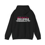 Good Girls Tone Bad Girls Deadlift - Distressed White Dark Logo - Unisex Heavy Blend Hooded Sweatshirt