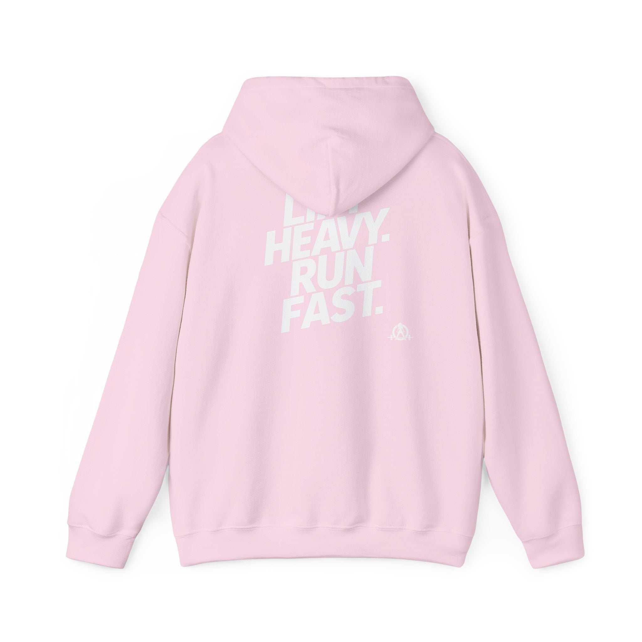 Lift Heavy Run Fast - Unisex Heavy Blend Hooded Sweatshirt - Front White & Back Logo