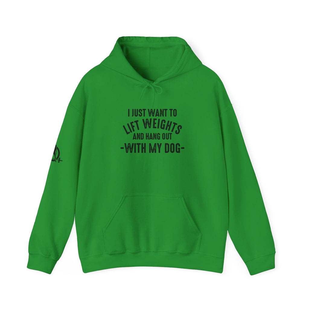 Lift Weights & Hang Out With My Dog  - Dark Logo  - Unisex Heavy Blend Hooded Sweatshirt - Front & Arm Logo Black