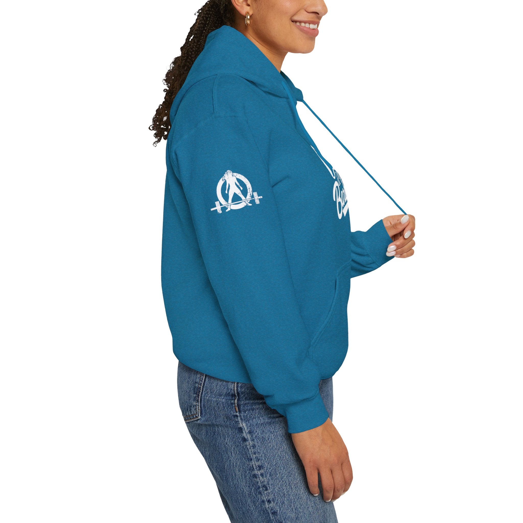 Coffee & Barbells - Unisex Heavy Blend Hooded Sweatshirt - White Logo on Front & Right Sleeve