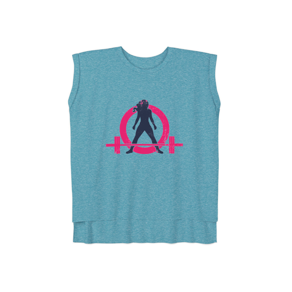 Women’s Flowy Rolled Cuffs Muscle Tee - Light Distressed Logo