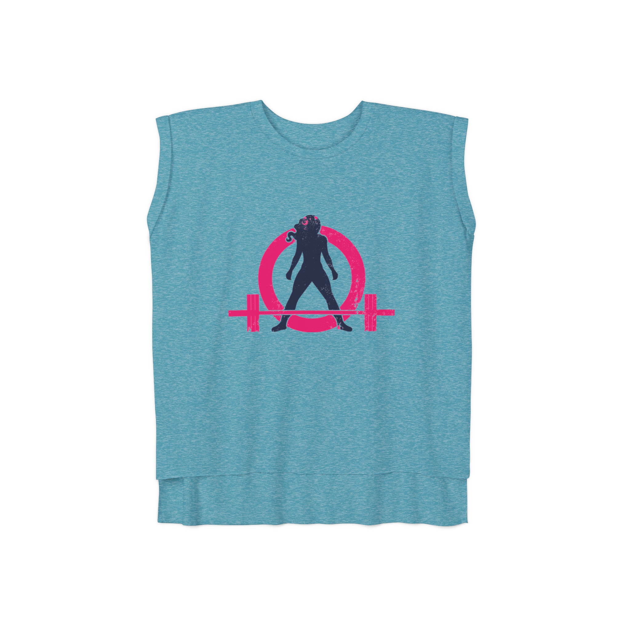 Women’s Flowy Rolled Cuffs Muscle Tee - Light Distressed Logo