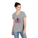 Ladies' V-Neck T-Shirt - Color Distressed Logo