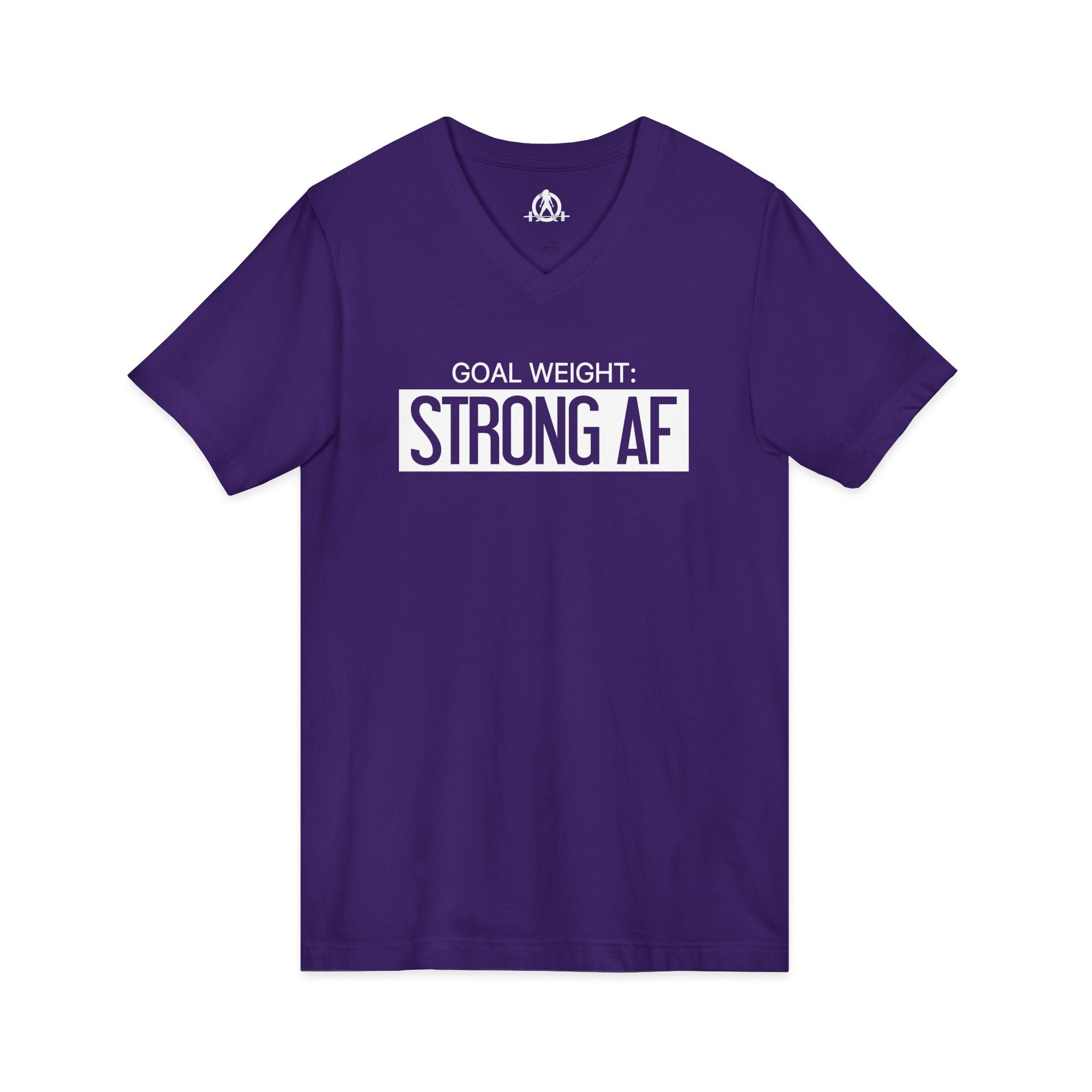 Goal Weight Strong AF - Unisex Jersey Short Sleeve V-Neck Tee - Front Logo - Plain Back