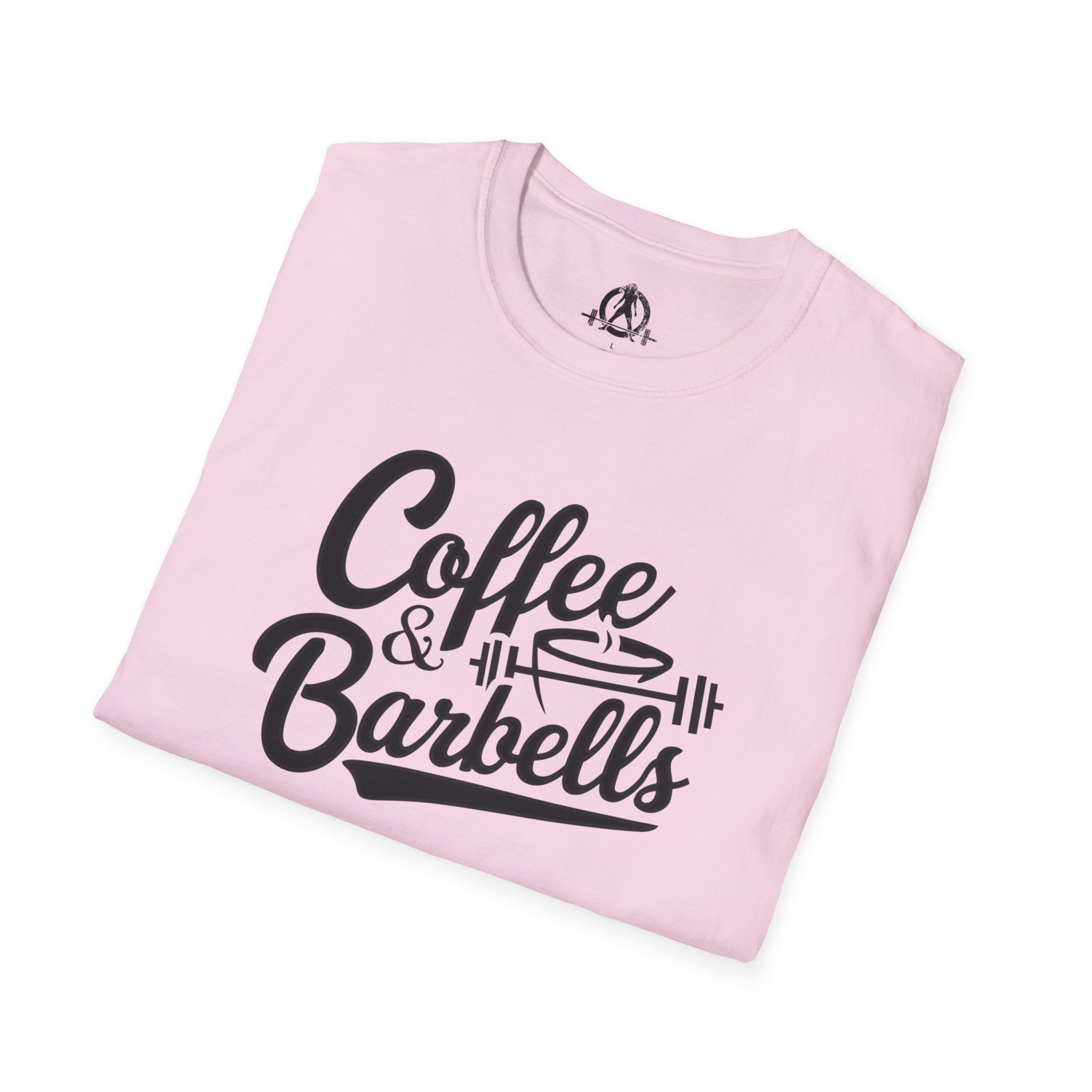 Coffee & Barbells - Unisex Softstyle T-Shirt - Black Print on Front Plain Back