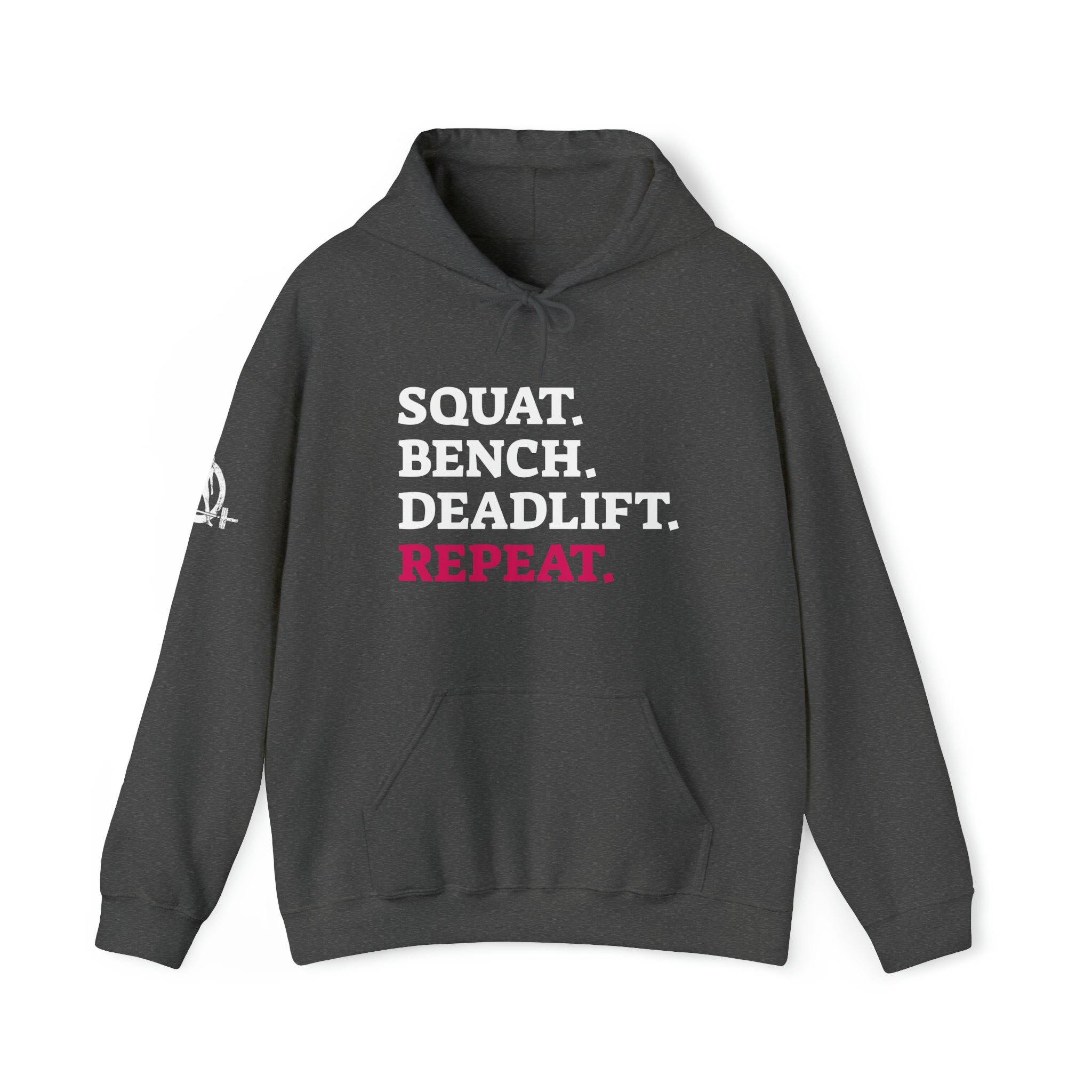 Squat Bench Deadlift Repeat - Unisex Heavy Blend Hooded Sweatshirt - Dark Logo - Pink - Plain Black