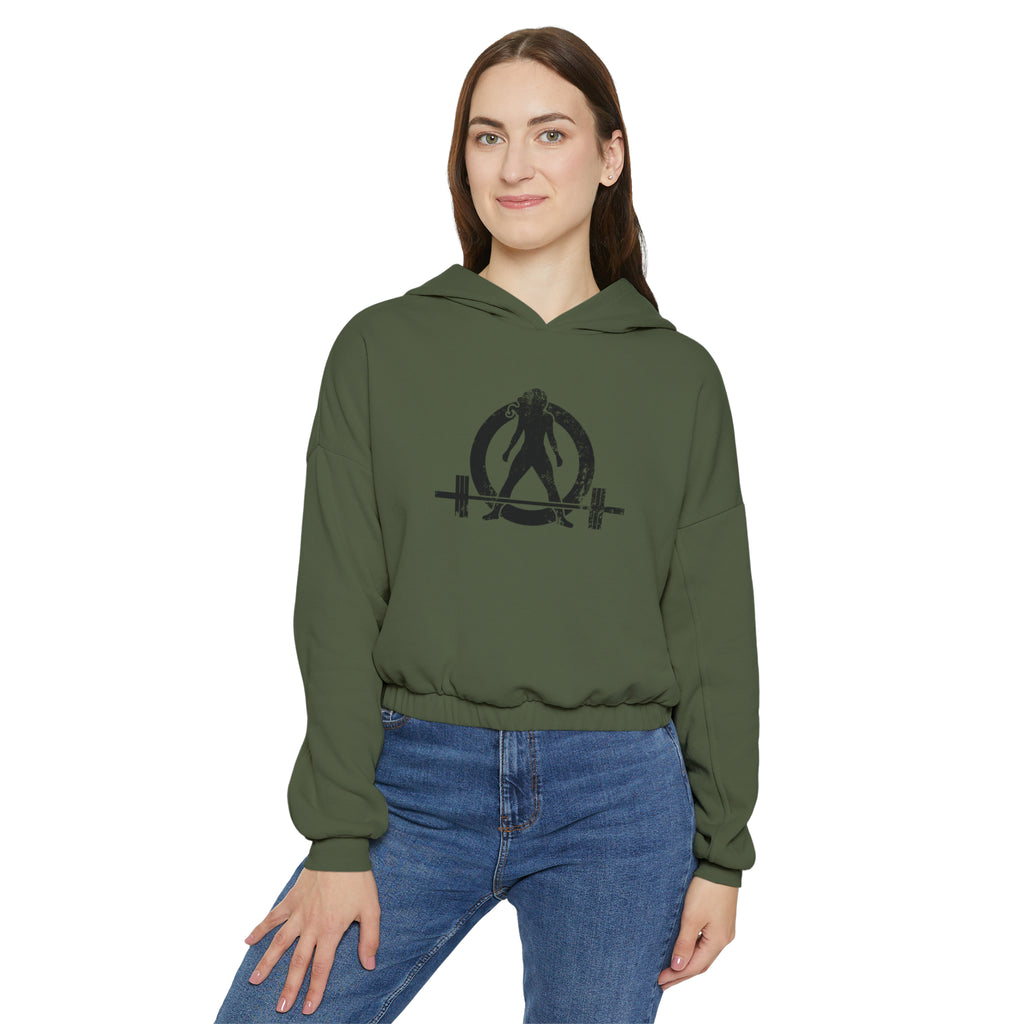 Women's Cinched Bottom Hoodie - Black Distressed Logo