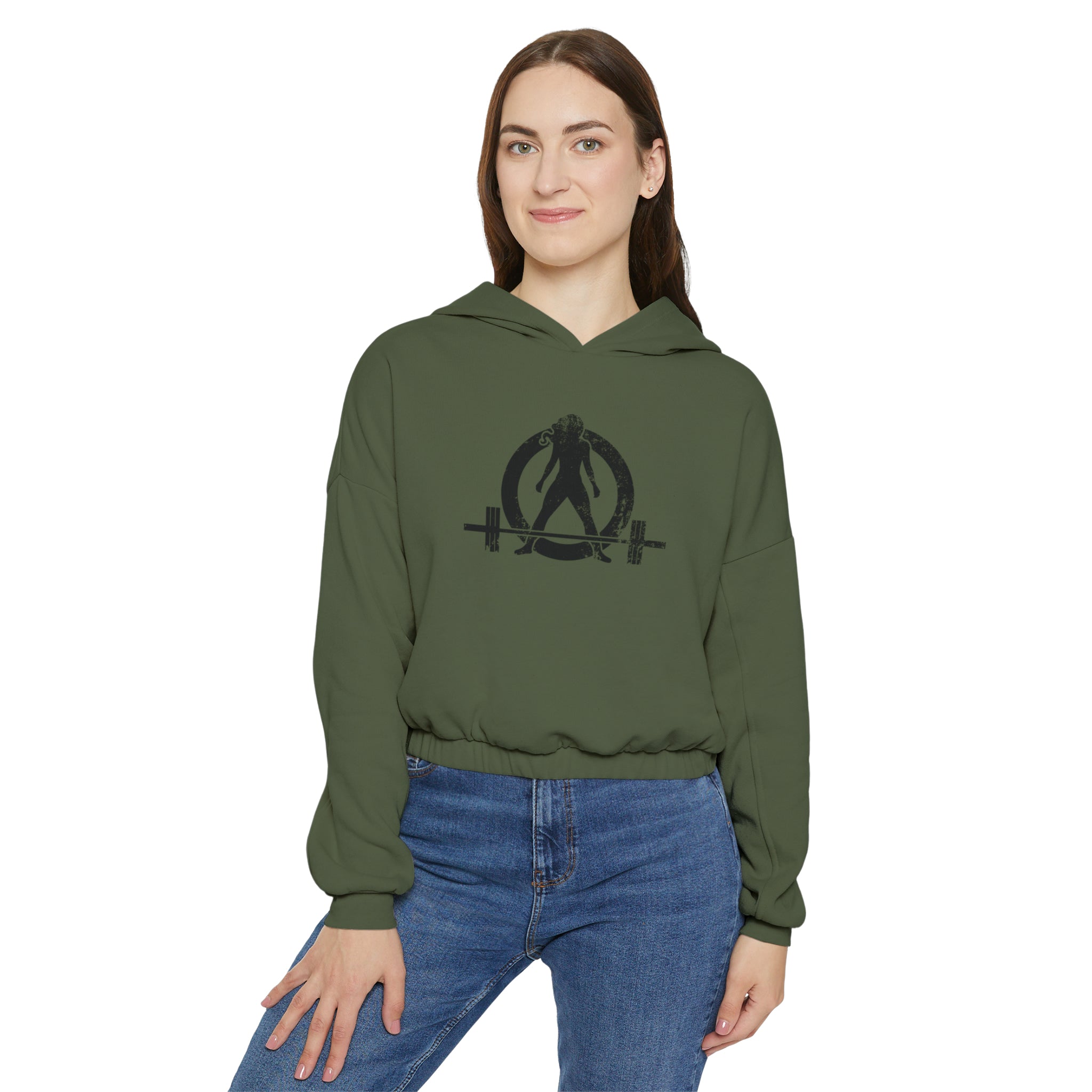 Women's Cinched Bottom Hoodie - Black Distressed Logo