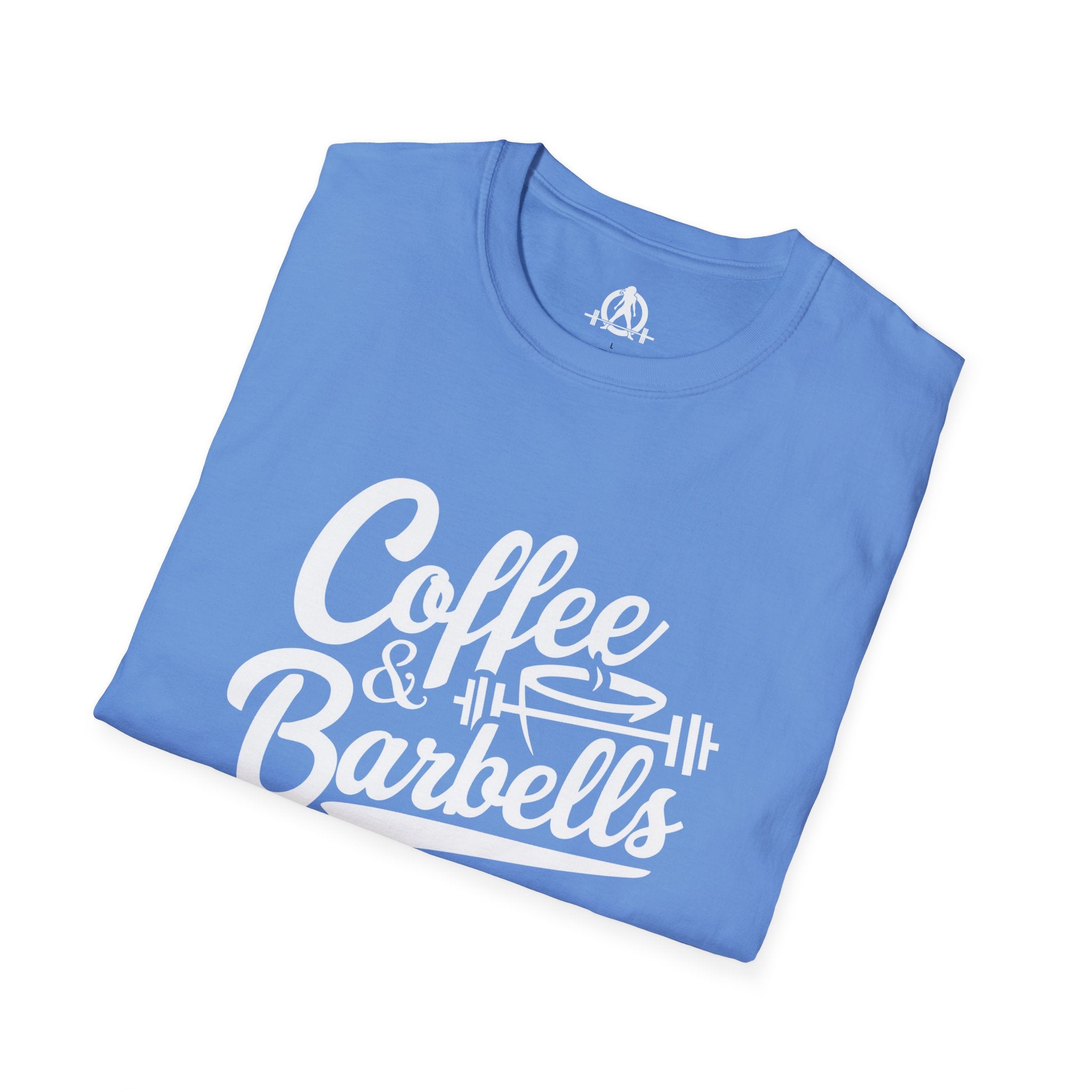 Coffee & Barbells - Unisex Softstyle T-Shirt - White Print on Front Plain Back