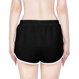 Women's Relaxed Shorts (AOP) - Black Shorts - White Distressed Logo