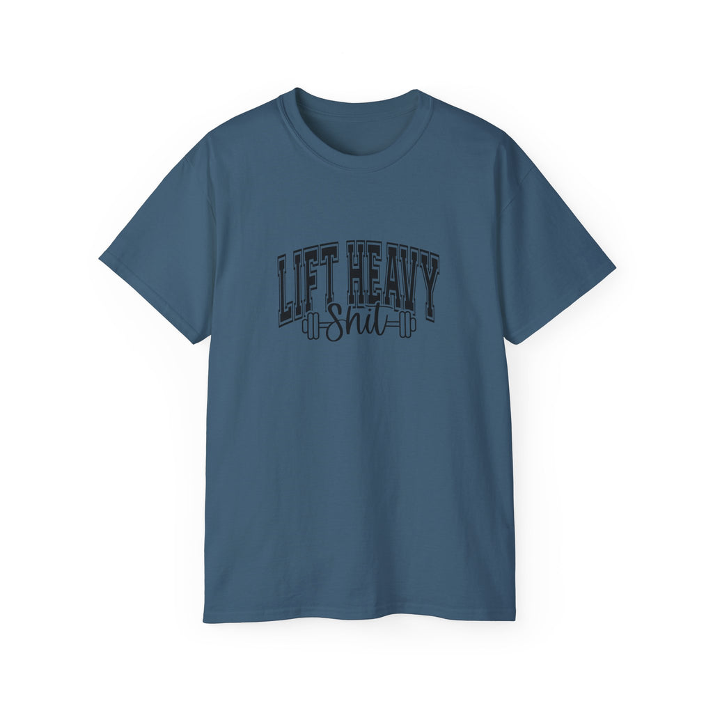 Lift Heavy Shit - Unisex Ultra Cotton Tee - Front Black Logo - Plain Back