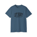 Lift Heavy Shit - Unisex Ultra Cotton Tee - Front Black Logo - Plain Back