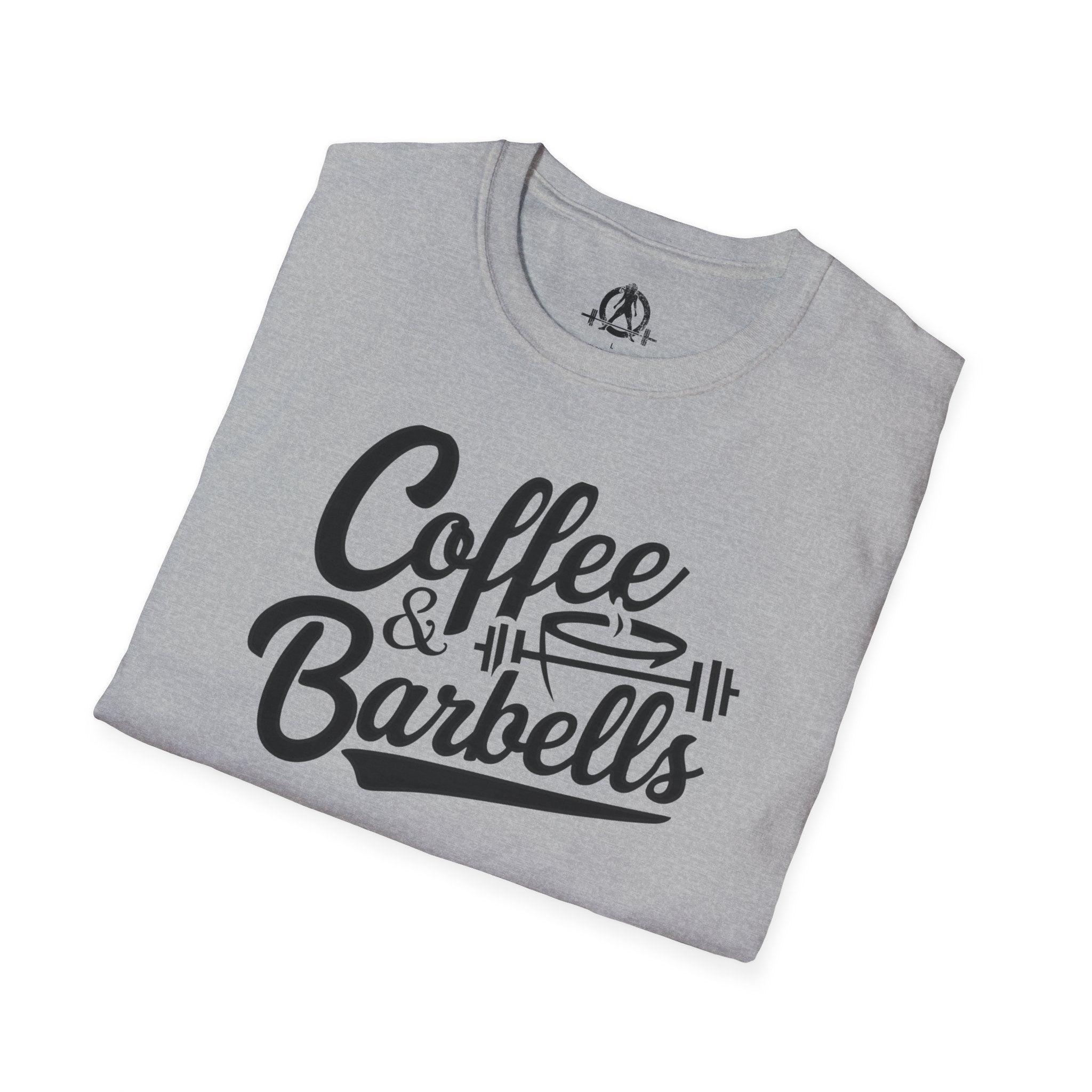 Coffee & Barbells - Unisex Softstyle T-Shirt - Black Print on Front Plain Back