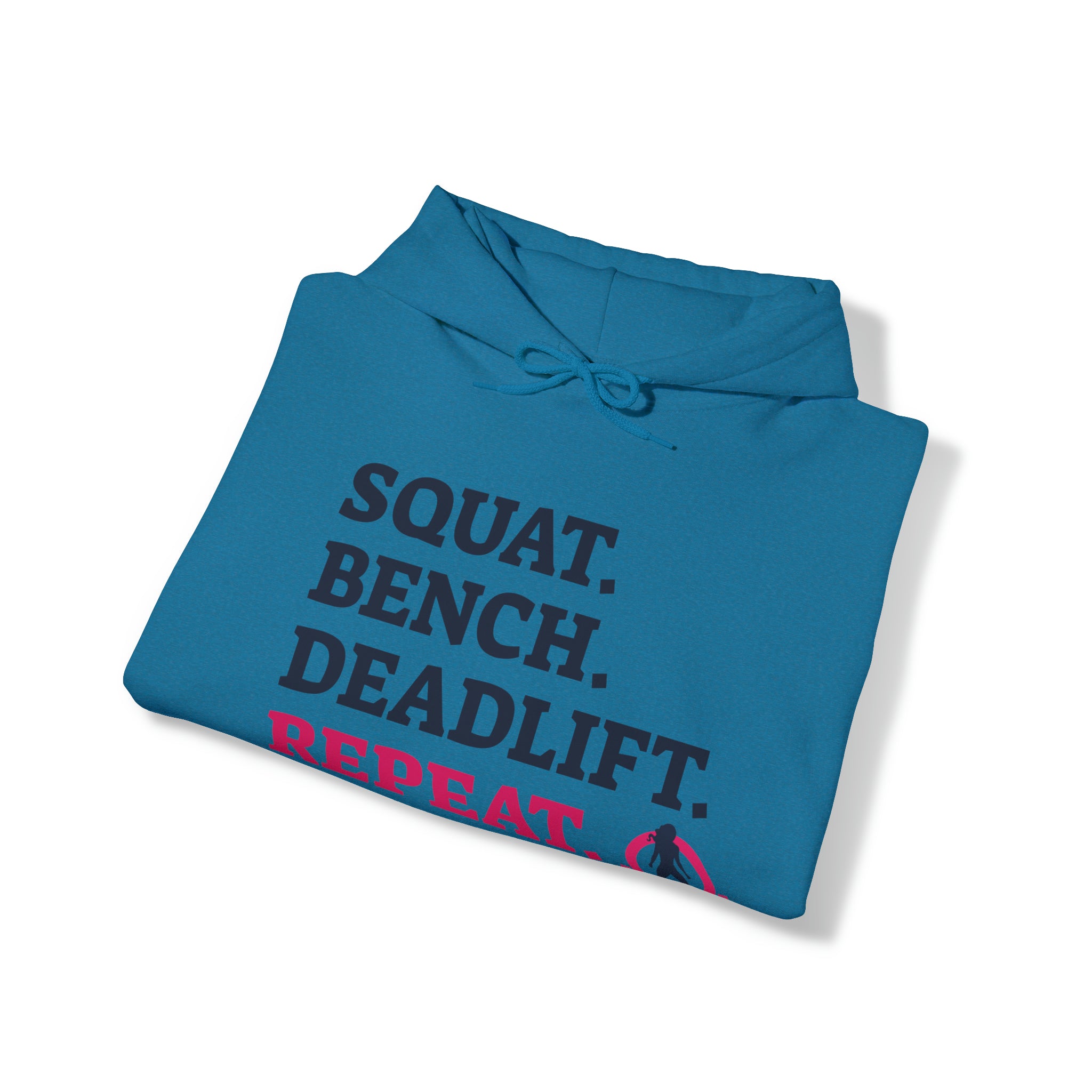 Squat Bench Deadlift Repeat - Unisex Heavy Blend Hooded Sweatshirt - Light WWLW Logo - Pink- Plain Black