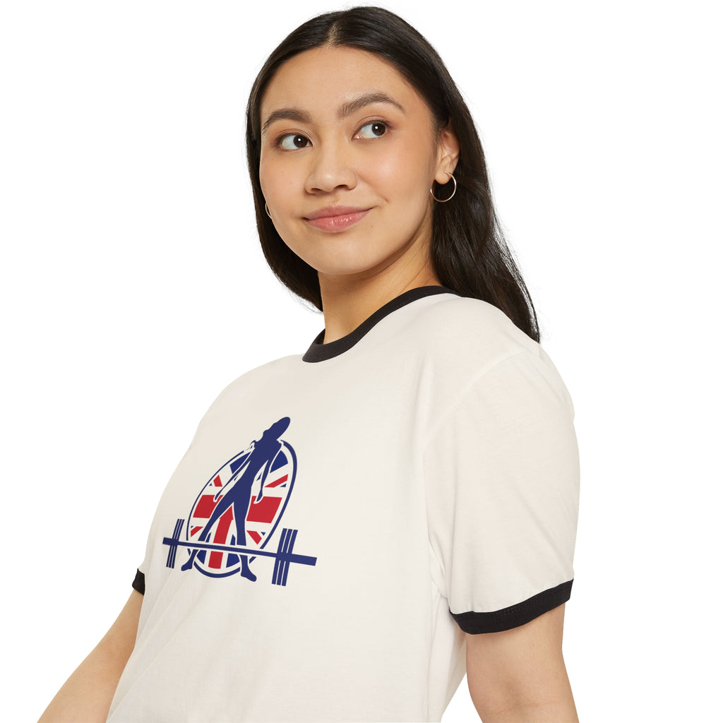 UK Collection - Unisex Cotton Ringer T-Shirt - Front Logo Front Plain Back