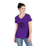 Ladies' V-Neck T-Shirt - Distressed Black Logo