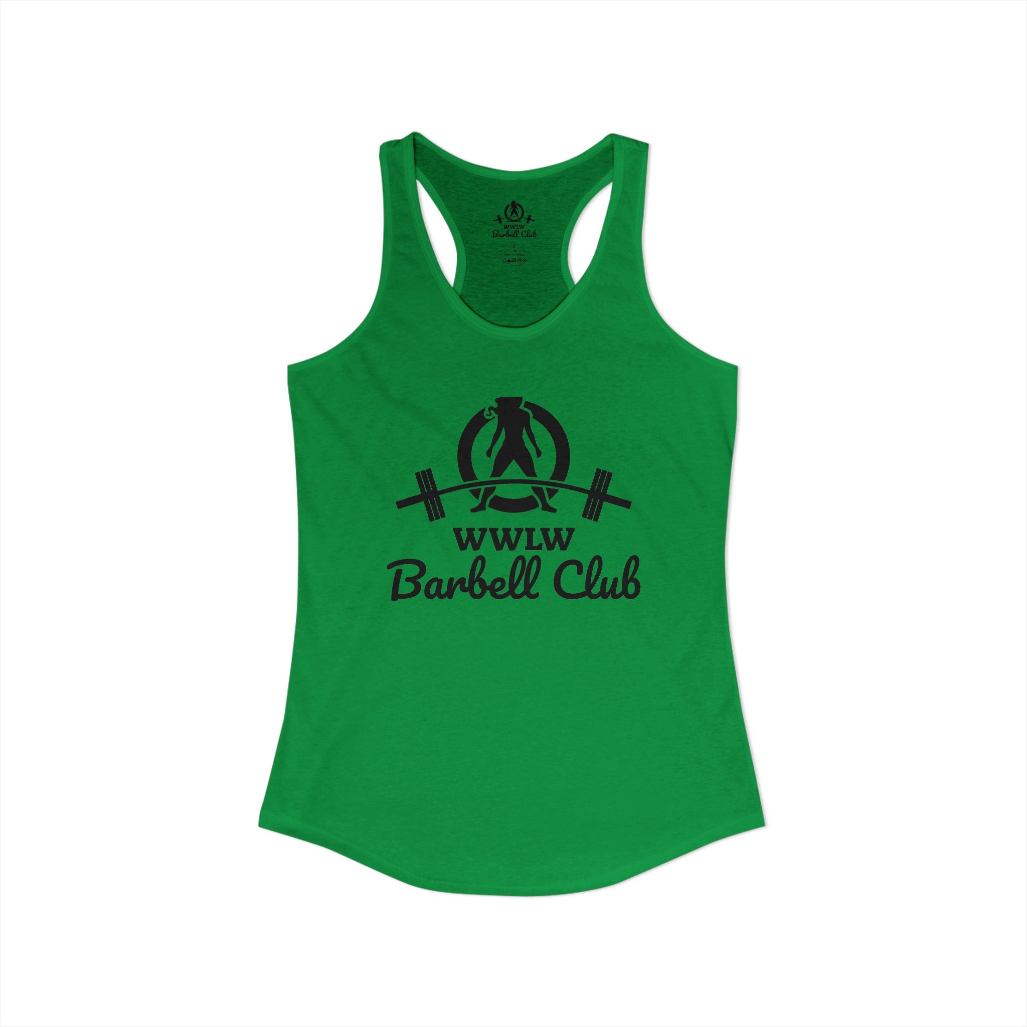 WWLW Barbell Club - Women's Ideal Racerback Tank - Black Logo Front - Plain Back