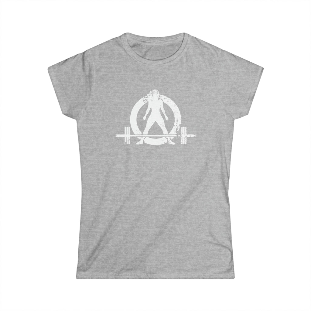 Lift Heavy Shit - Women's Softstyle Tee - White Distressed Logo + Print On Back