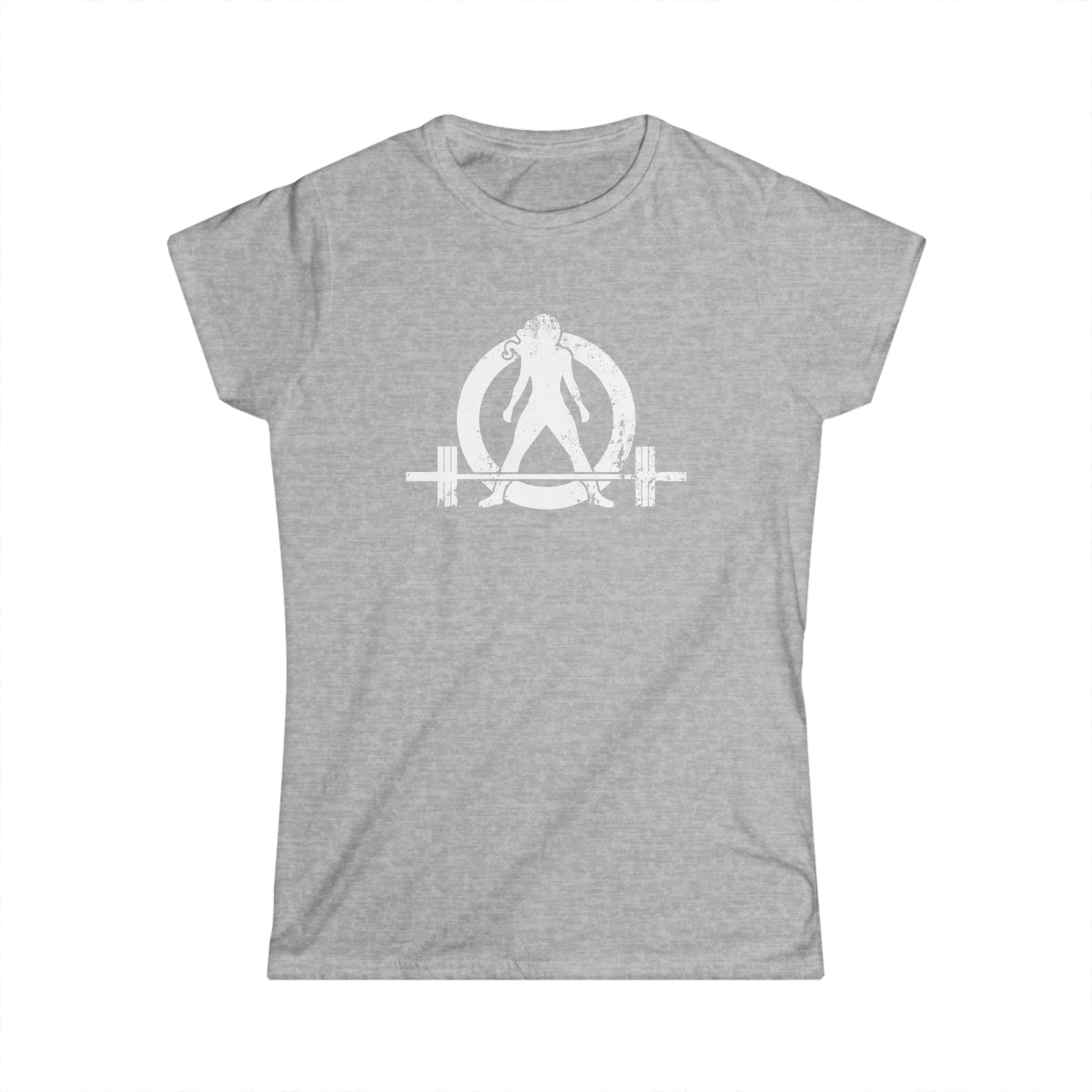Lift Heavy Shit - Women's Softstyle Tee - White Distressed Logo + Print On Back