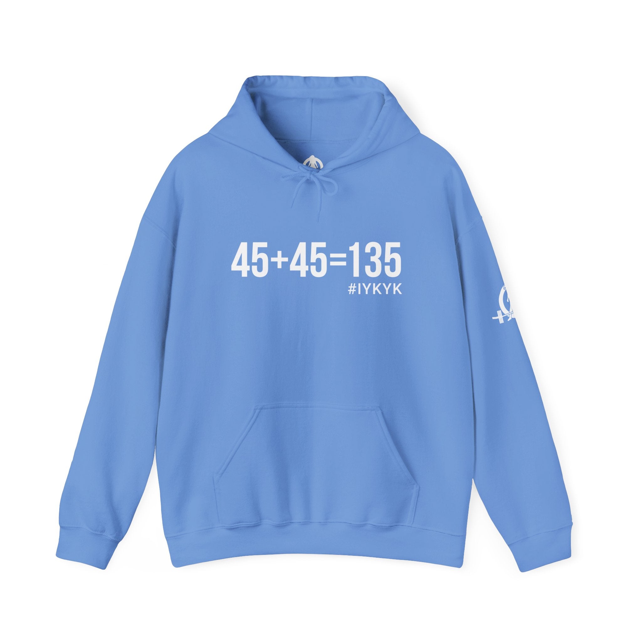 45 + 45 = 135  - Unisex Heavy Blend Hooded Sweatshirt  - White Print on Front & Arm