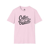 Coffee & Barbells - Unisex Softstyle T-Shirt - Black Print on Front Plain Back