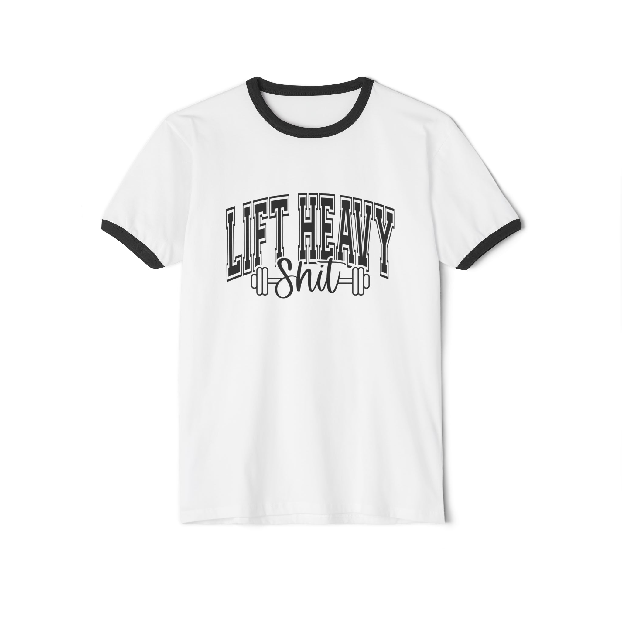 Lift Heavy Shit - Unisex Cotton Ringer T-Shirt - Black Logo Plain Back