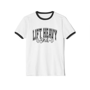 Lift Heavy Shit - Unisex Cotton Ringer T-Shirt - Black Logo Plain Back