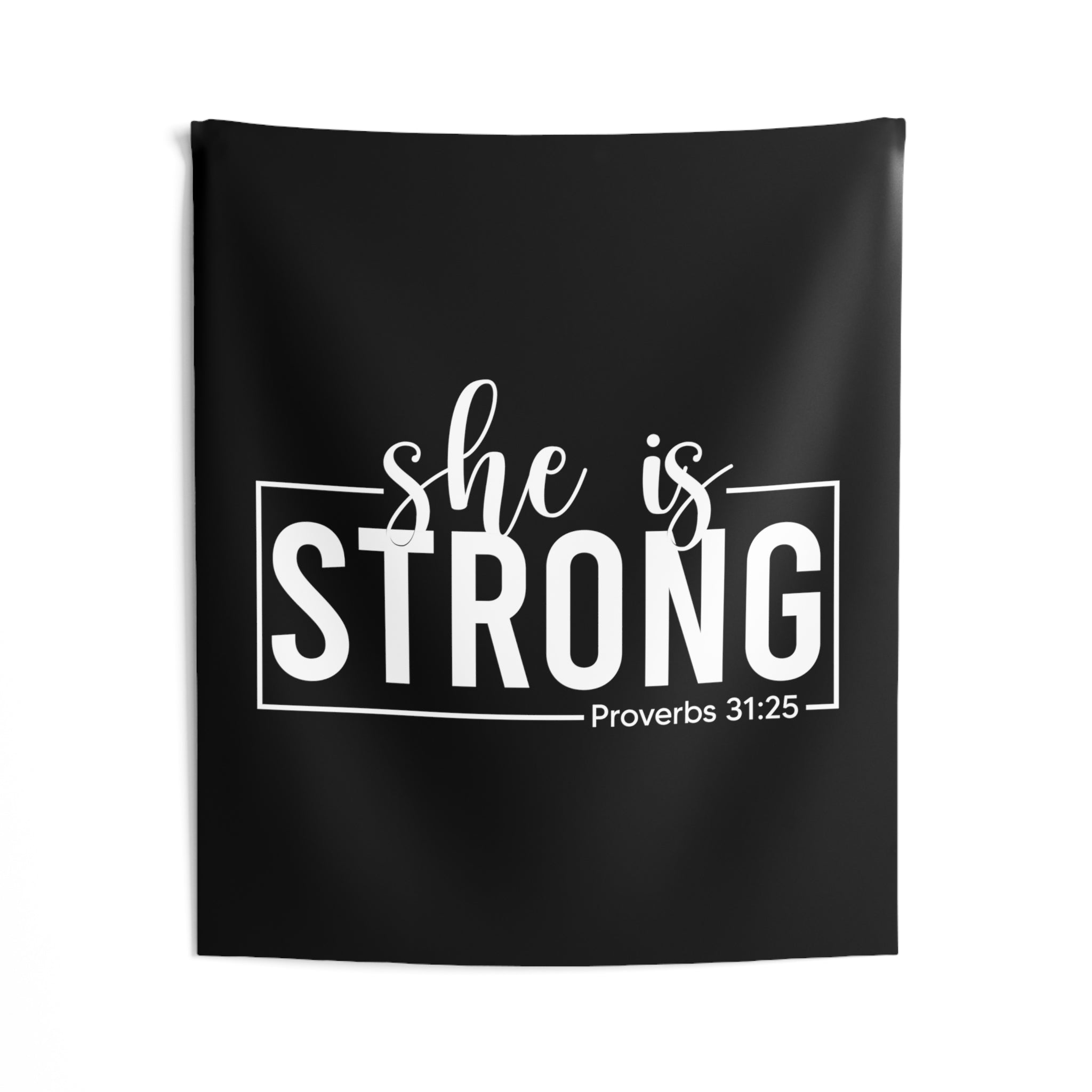 She is STRONG - Indoor Wall Tapestries - Black
