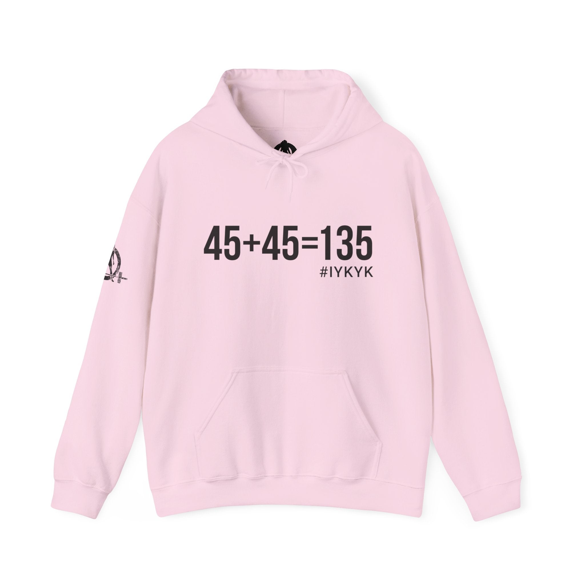 45 + 45 = 135 - Unisex Heavy Blend Hooded Sweatshirt  - Front Black & Shoulder Logo