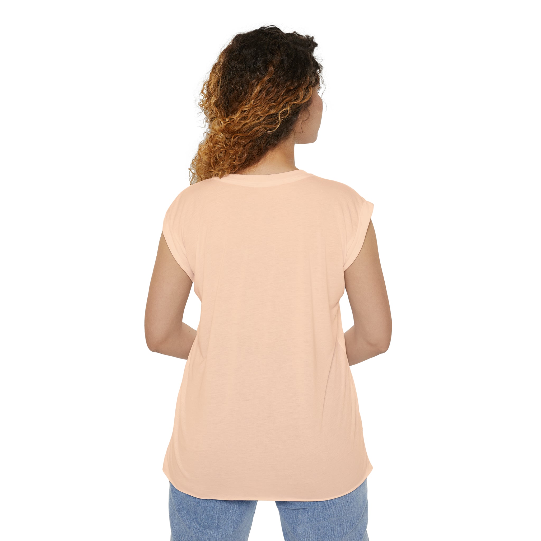 Women’s Flowy Rolled Cuffs Muscle Tee - Light Distressed Logo