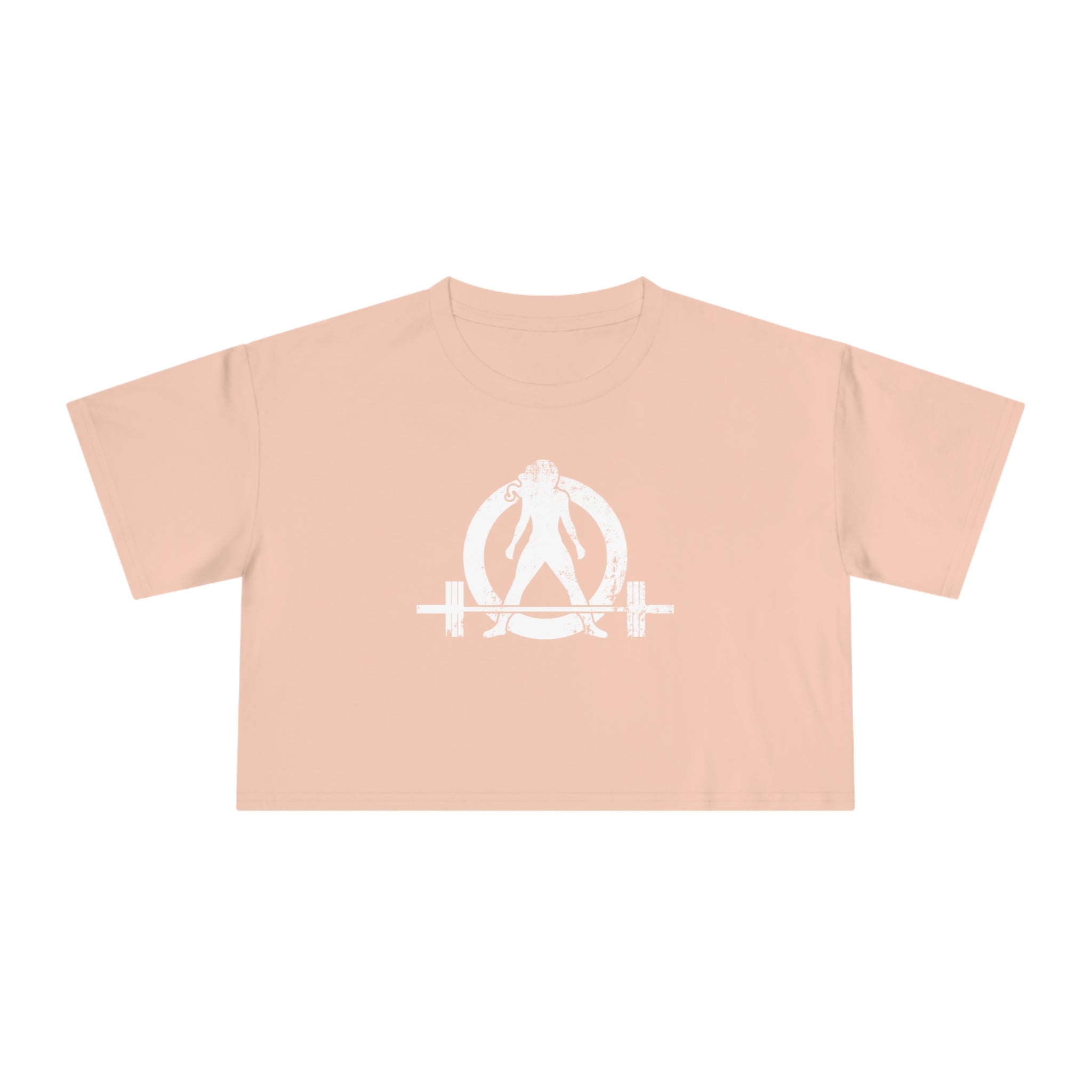 Distressed Collection - Women's Crop Tee - Pale Pink - Front White Logo