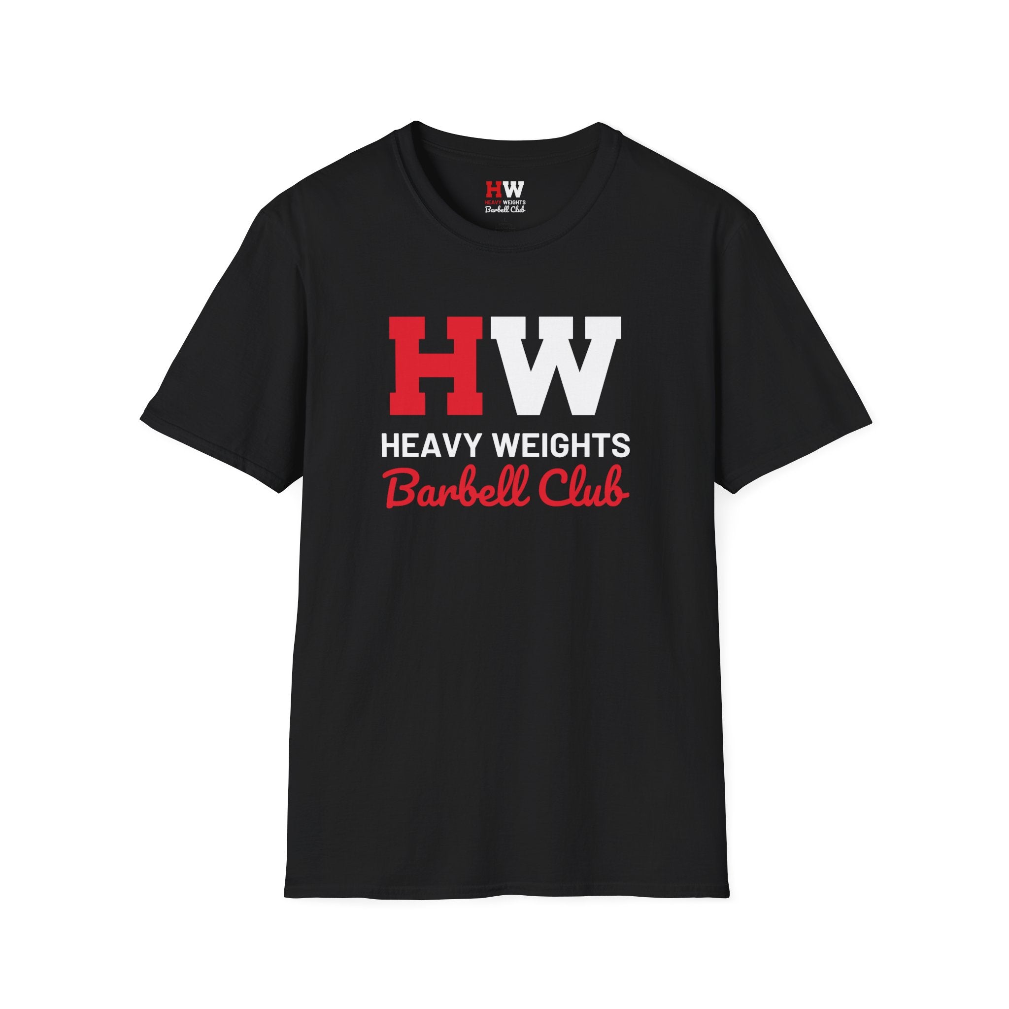 Heavy Weights Barbell Club  - Unisex Softstyle T-Shirt - Black Logo - Plain Back