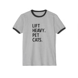 Lift Heavy Pet Cats - Unisex Cotton Ringer T-Shirt - Black Logo Front Plain Back